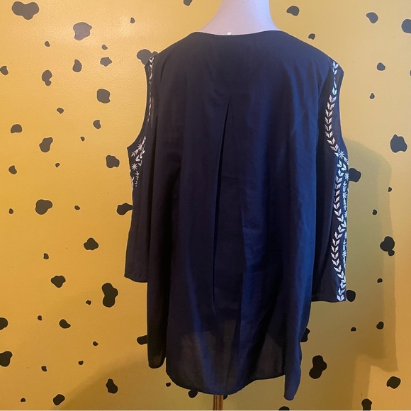 Embroidered Navy Blue Women's Top Cold-shoulder Blouse XXL Boho Chic Festival - Picture 3 of 6